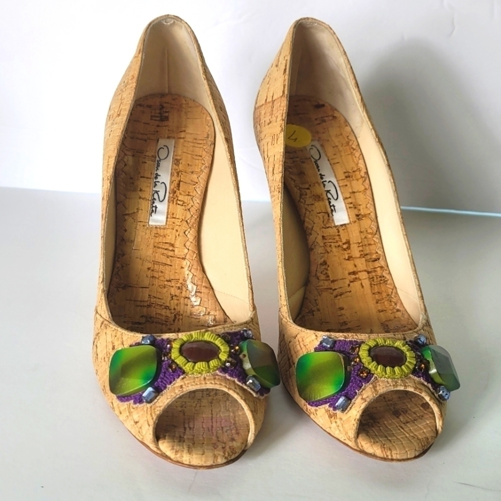 Oscar De LA Renta Cork peep toe heels size 37